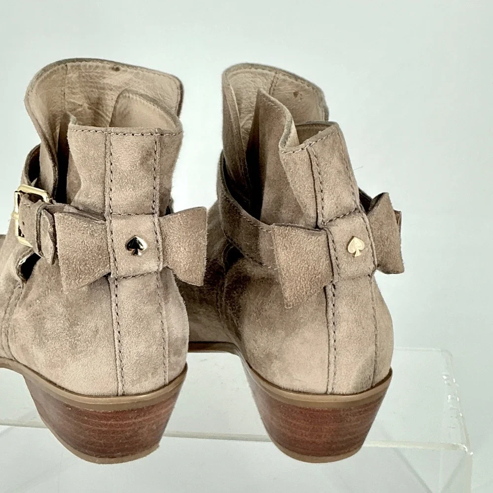 Kate Spade New‎ York Size 7 Taupe Suede Bow Ankle Booties Buckle TALEY